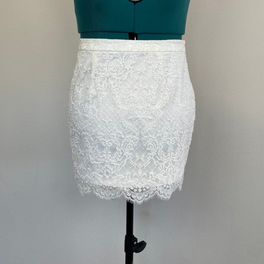 Forever New White Beaded Mini Skirt, Size 8